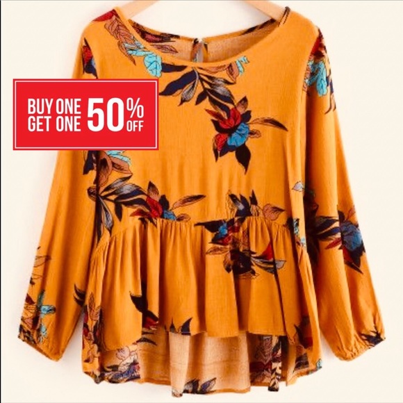 SHEIN Tops - SHEIN leaf print dip ruffle hem top 🌿